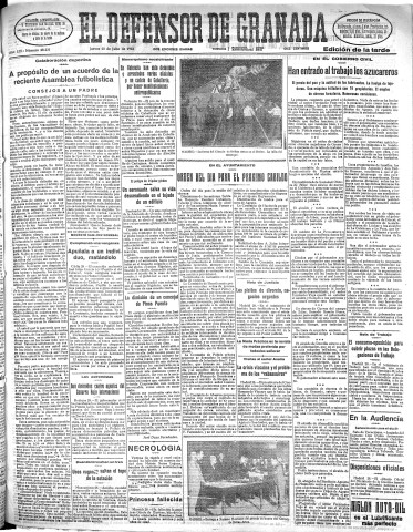 'El Defensor de Granada  : diario político independiente' - Año LIII Número 28219 Ed. Tarde - 1932 Julio 28