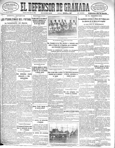 'El Defensor de Granada  : diario político independiente' - Año LIII Número 28221 Ed. Tarde - 1932 Julio 30