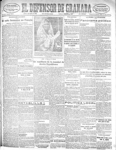 'El Defensor de Granada  : diario político independiente' - Año LIII Número 28224 Ed. Mañana - 1932 Agosto 04