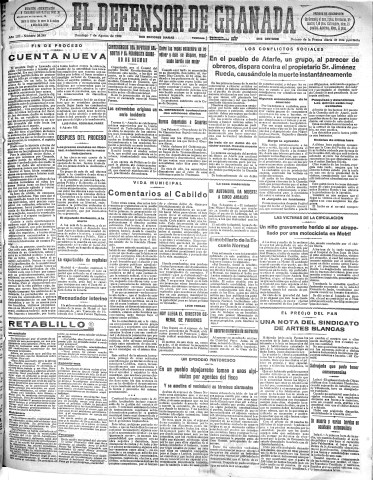 'El Defensor de Granada  : diario político independiente' - Año LIII Número 28227 Ed. Mañana - 1932 Agosto 07