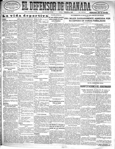 'El Defensor de Granada  : diario político independiente' - Año LIII Número 28228 Ed. Tarde - 1932 Agosto 08