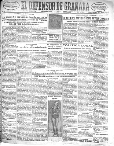 'El Defensor de Granada  : diario político independiente' - Año LIII Número 28228 Ed. Mañana - 1932 Agosto 09