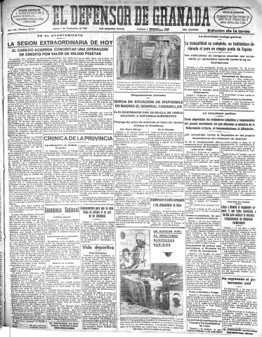 'El Defensor de Granada  : diario político independiente' - Año LIII Número 28252 Ed. Tarde - 1932 Septiembre 01
