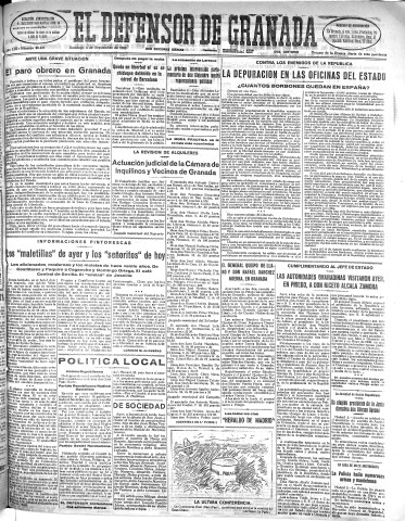 'El Defensor de Granada  : diario político independiente' - Año LIII Número 28255 Ed. Mañana - 1932 Septiembre 04