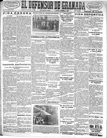 'El Defensor de Granada  : diario político independiente' - Año LIII Número 28256 Ed. Tarde - 1932 Septiembre 06