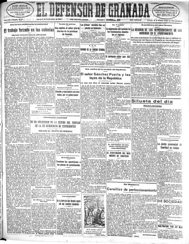 'El Defensor de Granada  : diario político independiente' - Año LIII Número 28258 Ed. Mañana - 1932 Septiembre 08