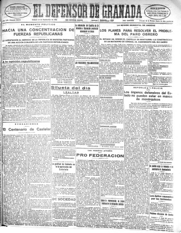 'El Defensor de Granada  : diario político independiente' - Año LIII Número 28260 Ed. Mañana - 1932 Septiembre 10