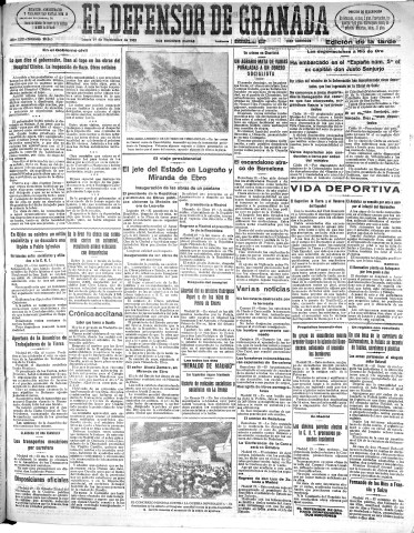 'El Defensor de Granada  : diario político independiente' - Año LIII Número 28267 Ed. Tarde - 1932 Septiembre 19