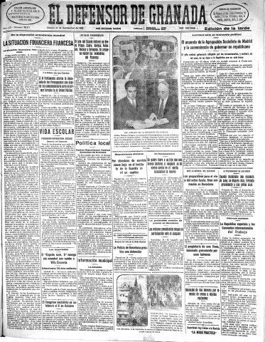 'El Defensor de Granada  : diario político independiente' - Año LIII Número 28277 Ed. Tarde - 1932 Septiembre 24