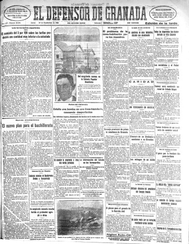'El Defensor de Granada  : diario político independiente' - Año LIII Número 28285 Ed. Tarde - 1932 Septiembre 29