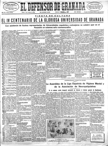 'El Defensor de Granada  : diario político independiente' - Año LIII Número 28292 Ed. Mañana - 1932 Octubre 04