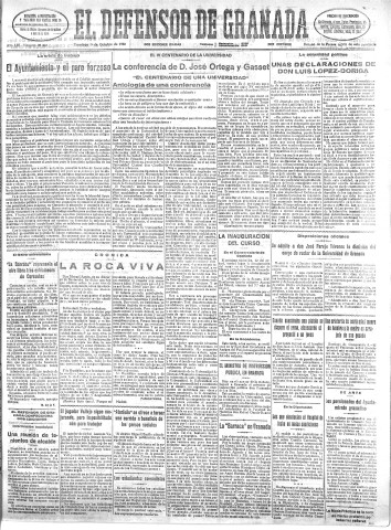 'El Defensor de Granada  : diario político independiente' - Año LIII Número 28302 Ed. Mañana - 1932 Octubre 09