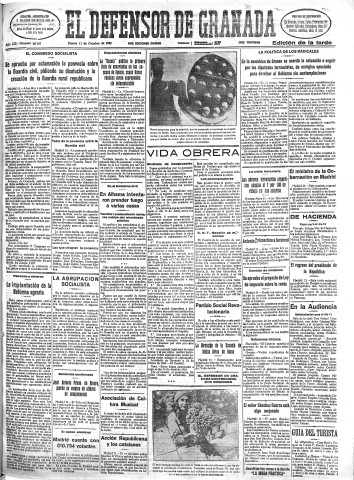 'El Defensor de Granada  : diario político independiente' - Año LIII Número 28305 Ed. Tarde - 1932 Octubre 11