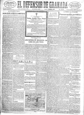 'El Defensor de Granada  : diario político independiente' - Año LIII Número 28308 Ed. Mañana - 1932 Octubre 13