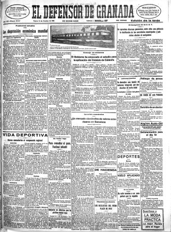 'El Defensor de Granada  : diario político independiente' - Año LIII Número 28317 Ed. Tarde - 1932 Octubre 18
