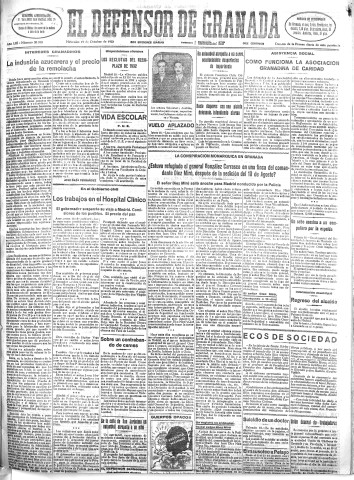 'El Defensor de Granada  : diario político independiente' - Año LIII Número 28318 Ed. Mañana - 1932 Octubre 19