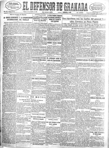 'El Defensor de Granada  : diario político independiente' - Año LIII Número 28322 Ed. Mañana - 1932 Octubre 21
