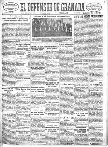 'El Defensor de Granada  : diario político independiente' - Año LIII Número 28325 Ed. Tarde - 1932 Octubre 22