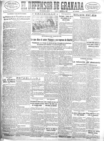 'El Defensor de Granada  : diario político independiente' - Año LIII Número 28333 Ed. Mañana - 1932 Octubre 28