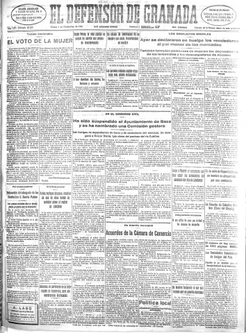 'El Defensor de Granada  : diario político independiente' - Año LIII Número 28339 Ed. Mañana - 1932 Noviembre 01