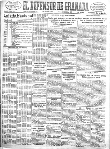 'El Defensor de Granada  : diario político independiente' - Año LIII Número 28340 Ed. Tarde - 1932 Noviembre 01