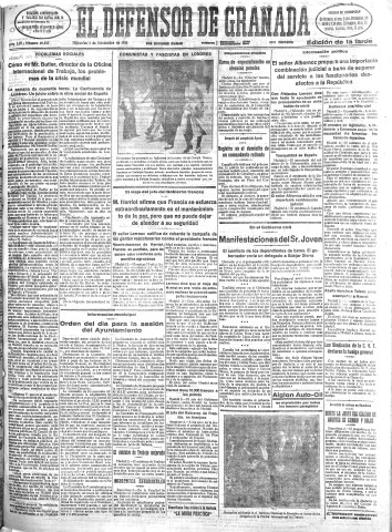 'El Defensor de Granada  : diario político independiente' - Año LIII Número 28342 Ed. Tarde - 1932 Noviembre 02