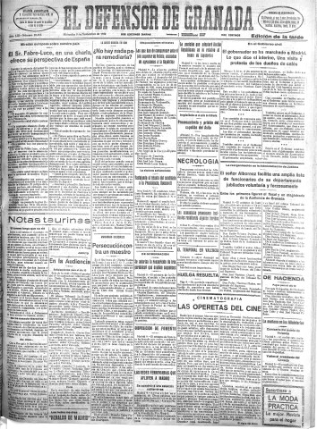 'El Defensor de Granada  : diario político independiente' - Año LIII Número 28353 Ed. Tarde - 1932 Noviembre 09