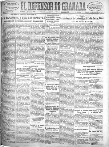 'El Defensor de Granada  : diario político independiente' - Año LIII Número 28360 Ed. Mañana - 1932 Noviembre 13