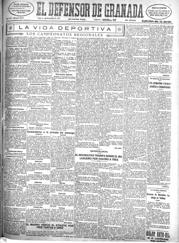 'El Defensor de Granada  : diario político independiente' - Año LIII Número 28361 Ed. Tarde - 1932 Noviembre 14