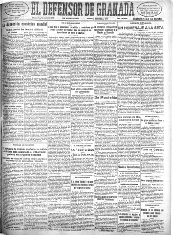 'El Defensor de Granada  : diario político independiente' - Año LIII Número 28369 Ed. Tarde - 1932 Noviembre 15
