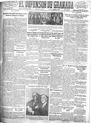'El Defensor de Granada  : diario político independiente' - Año LIII Número 28371 Ed. Tarde - 1932 Noviembre 16