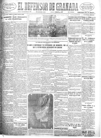 'El Defensor de Granada  : diario político independiente' - Año LIII Número 28373 Ed. Tarde - 1932 Noviembre 17