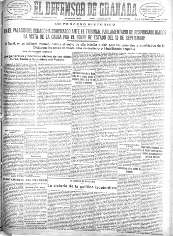 'El Defensor de Granada  : diario político independiente' - Año LIII Número 28382 Ed. Mañana - 1932 Noviembre 23