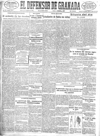 'El Defensor de Granada  : diario político independiente' - Año LIII Número 28429 Ed. Mañana - 1932 Diciembre 22