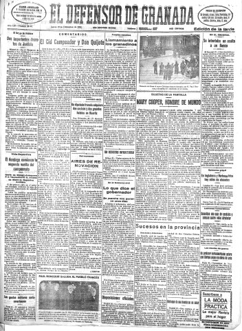'El Defensor de Granada  : diario político independiente' - Año LIII Número 28441 Ed. Tarde - 1932 Diciembre 29