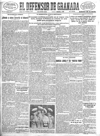 'El Defensor de Granada  : diario político independiente' - Año LIII Número 28443 Ed. Tarde - 1932 Diciembre 30
