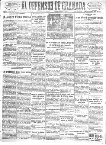'El Defensor de Granada  : diario político independiente' - Año LIV Número 28450 Ed. Tarde - 1933 Enero 04