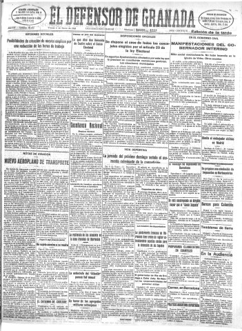 'El Defensor de Granada  : diario político independiente' - Año LIV Número 28454 Ed. Tarde - 1933 Enero 06