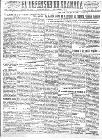 'El Defensor de Granada  : diario político independiente' - Año LIV Número 28455 Ed. Mañana - 1933 Enero 07