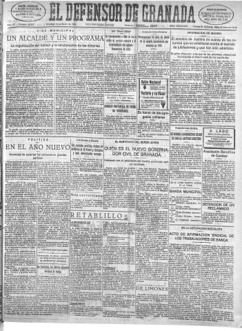 'El Defensor de Granada  : diario político independiente' - Año LIV Número 28457 Ed. Mañana - 1933 Enero 08