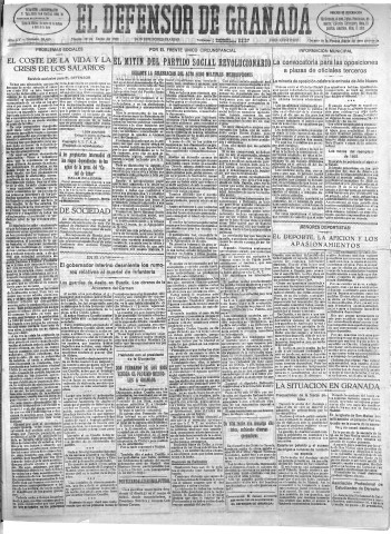 'El Defensor de Granada  : diario político independiente' - Año LIV Número 28459 Ed. Mañana - 1933 Enero 10