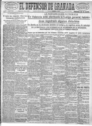 'El Defensor de Granada  : diario político independiente' - Año LIV Número 28460 Ed. Tarde - 1933 Enero 10