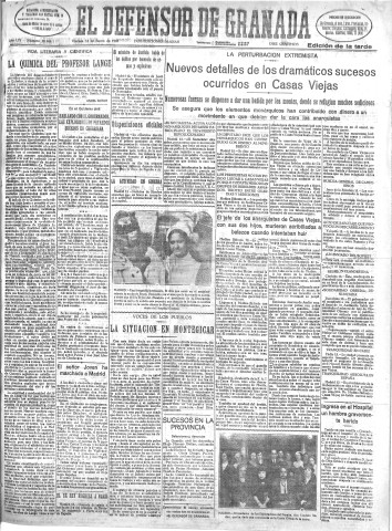 'El Defensor de Granada  : diario político independiente' - Año LIV Número 28466 Ed. Tarde - 1933 Enero 13