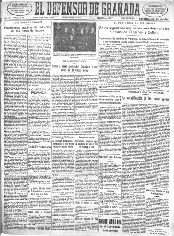 'El Defensor de Granada  : diario político independiente' - Año LIV Número 28468 Ed. Tarde - 1933 Enero 14