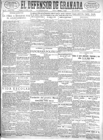 'El Defensor de Granada  : diario político independiente' - Año LIV Número 28469 Ed. Mañana - 1933 Enero 15