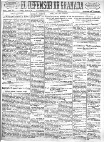 'El Defensor de Granada  : diario político independiente' - Año LIV Número 28472 Ed. Tarde - 1933 Enero 17