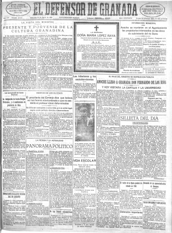 'El Defensor de Granada  : diario político independiente' - Año LIV Número 28473 Ed. Mañana - 1933 Enero 18