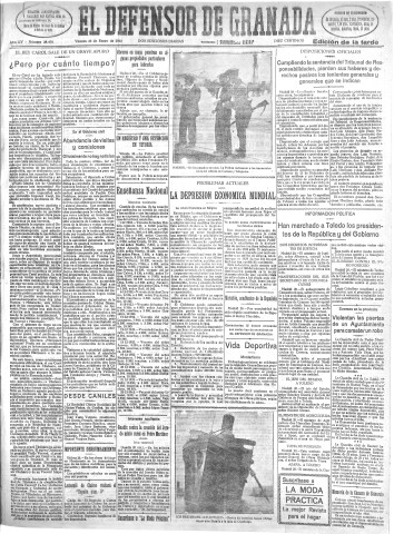 'El Defensor de Granada  : diario político independiente' - Año LIV Número 28478 Ed. Tarde - 1933 Enero 20