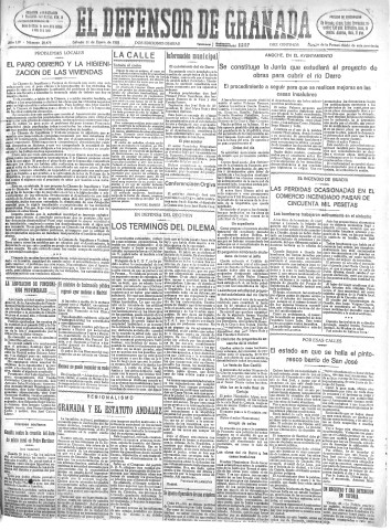 'El Defensor de Granada  : diario político independiente' - Año LIV Número 28479 Ed. Mañana - 1933 Enero 21