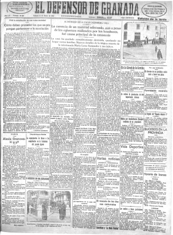 'El Defensor de Granada  : diario político independiente' - Año LIV Número 28480 Ed. Tarde - 1933 Enero 21